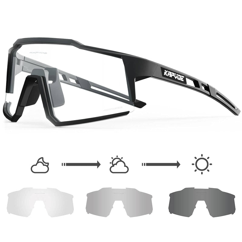 KAPVOE Photochromic Cycling Glasses MTB Clear Mountain Bike Transition Bicycle Sunglasses for Men Women Black - BeesActive Australia