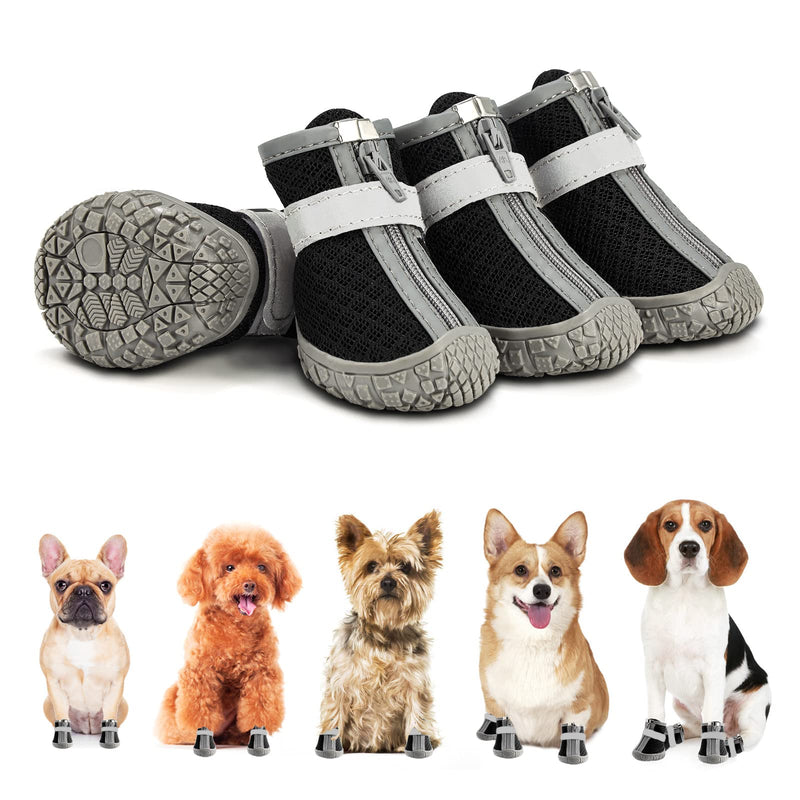 Dog Booties Breathable Dog Walking Shoes Dog Boot for Small Medium Dogs, Puppy Shoes for Hot Pavement 4PCS #2 (width 1.29 inch) for 6.6-11.0 lbs Black-Breathable - BeesActive Australia