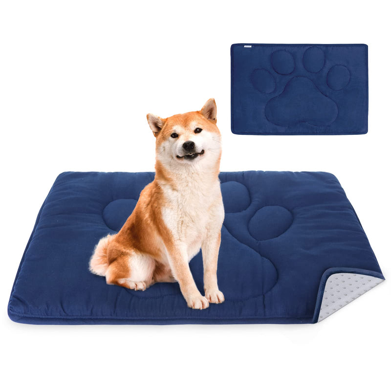 Dog Crate Mat 24/30/36/42/48 Inch, Warm & Soft Dog Bed Mat with Anti-Slip Bottom, Dark Colored to Hide Stains, Dog Kennel Pad for Sleeping, Washable Pet Mattress L（23"x 36"） navy - BeesActive Australia