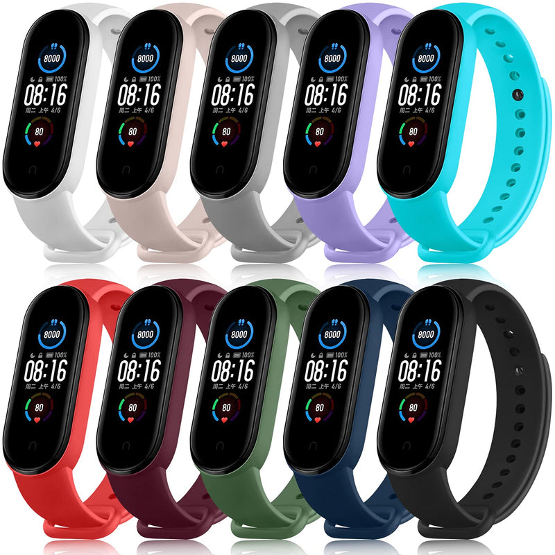 Pack 10 Bands for Xiaomi Mi Band 5 Straps/Xiaomi Mi Band 6 Straps/Amazfit Band 5 Straps, Soft Silicone Replacement Wristbands for Mi Band 5 & Mi Band 6 & Amazfit Band 5 Fitness Tracker (Pack 10) Pack 10 - BeesActive Australia
