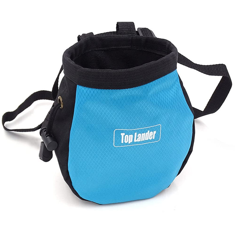 Top Lander Rock Climbing Chalk Bag with Belt and Zipper Pocket for Fitness Gym Weight Lifting Hunting Bouldering Magnesium Sack Blue - BeesActive Australia