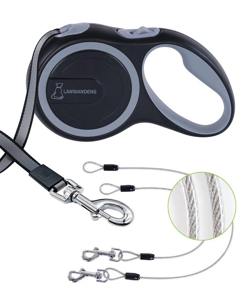 26FT Long Chew Proof Retractable Dog Leash with 2 Heavy Duty Anti-Chewing Wire Ropes, 360° Tangle-Free Dog Lead with Anti-Slip Handle for Small/Medium/Large Dogs… Gray - BeesActive Australia