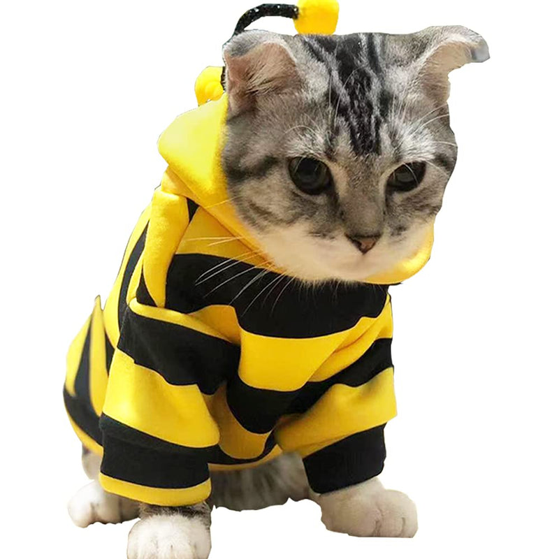 Anelekor Pet Bee Halloween Costume Dog Hoodies Cat Holiday Cosplay Warm Clothes Puppy Cute Hooded Coat Christmas Outfits for Cat and Small Dogs Yellow XS - BeesActive Australia