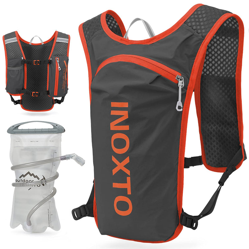 INOXTO Running Hydration Vest Backpack,Lightweight Water Running Vest with 1.5L Water Bladder Bag Daypack for Hiking Trail Running Cycling Race Marathon for Women Men Kids Gray orange - BeesActive Australia
