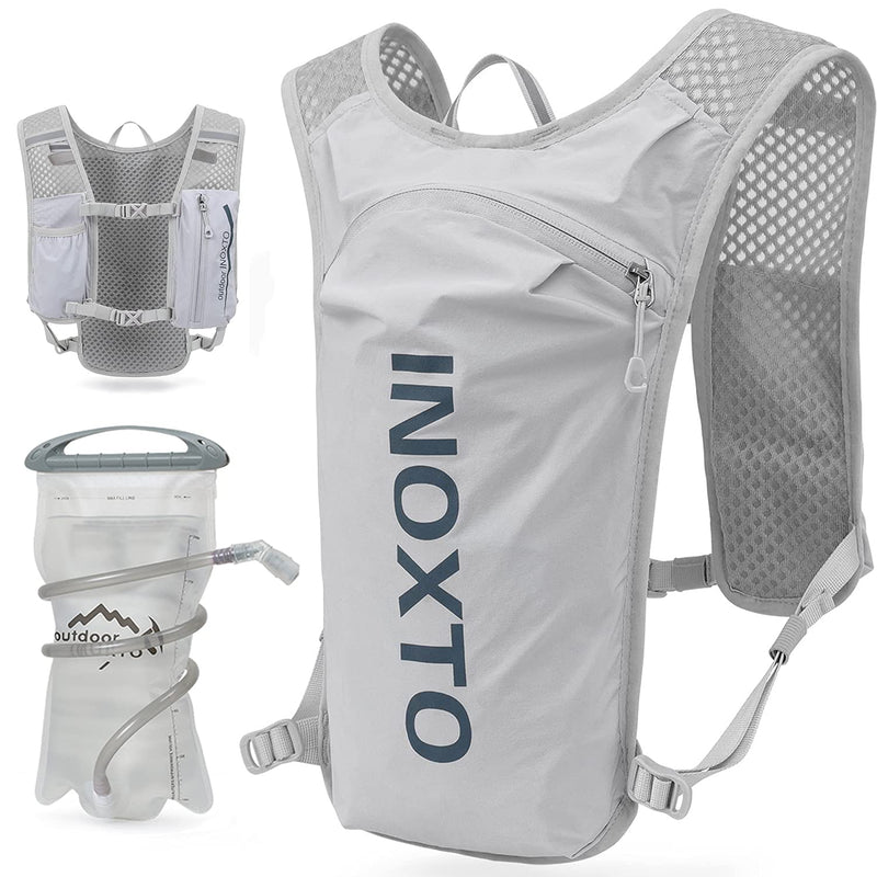 INOXTO Running Hydration Vest Backpack,Lightweight Water Running Vest with 1.5L Water Bladder Bag Daypack for Hiking Trail Running Cycling Race Marathon for Women Men Kids Light gray - BeesActive Australia