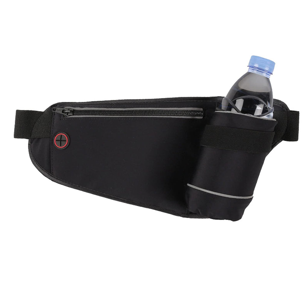 TRADERPLUS Running Waist Pack Adjustable Sport Running Belt with Water Bottle Holder & Reflective Strip (BLACK) BLACK - BeesActive Australia