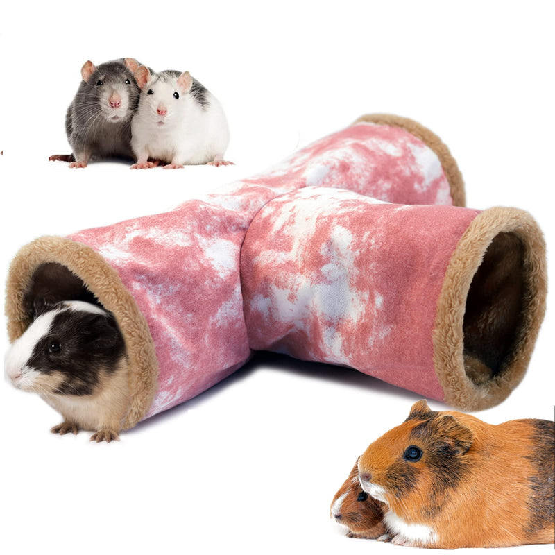 LeerKing Rabbit Bunny Tunnel Hideout and Tubes, Guinea Pig Tunnel Hides Toys 3 Way Canvas Fleece Tunnel Hideout for Small Animals Dwarf Rabbits Bunny Guinea Pigs Medium Pink - BeesActive Australia