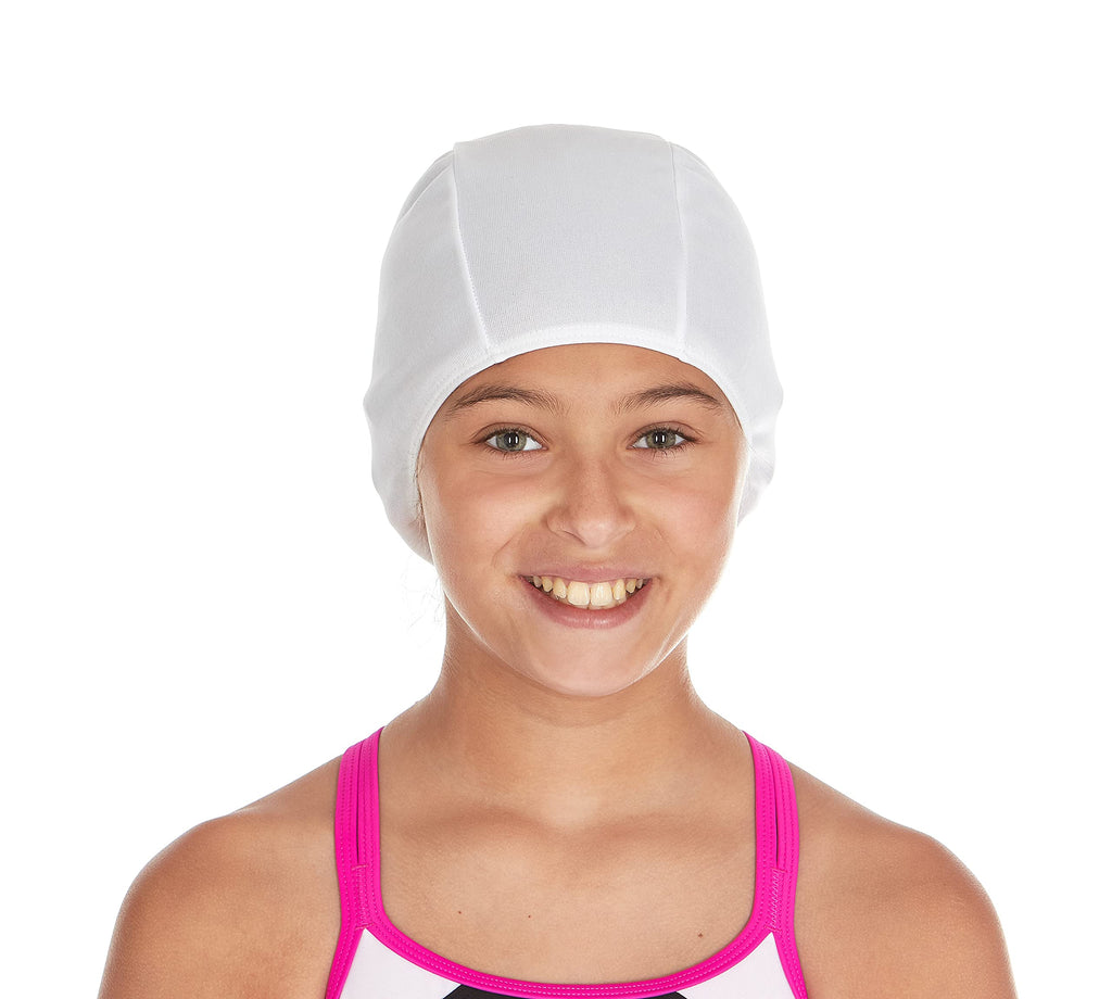 BEEMO Kids Swim Cap Solid Polyester - Swimming & Bathing Caps for Boys & Girls Stretchable & Snug Fit, Sun & Chlorine Protection for Short/Long Hair, Ideal for Adults White - BeesActive Australia