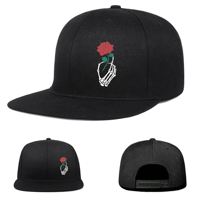 Negi Snapback Hats for Men Flat Bill Fitted Caps Hiphop Rap Adjustable Baseball Trucker Dad Hat Classic Black Rose Hand - BeesActive Australia