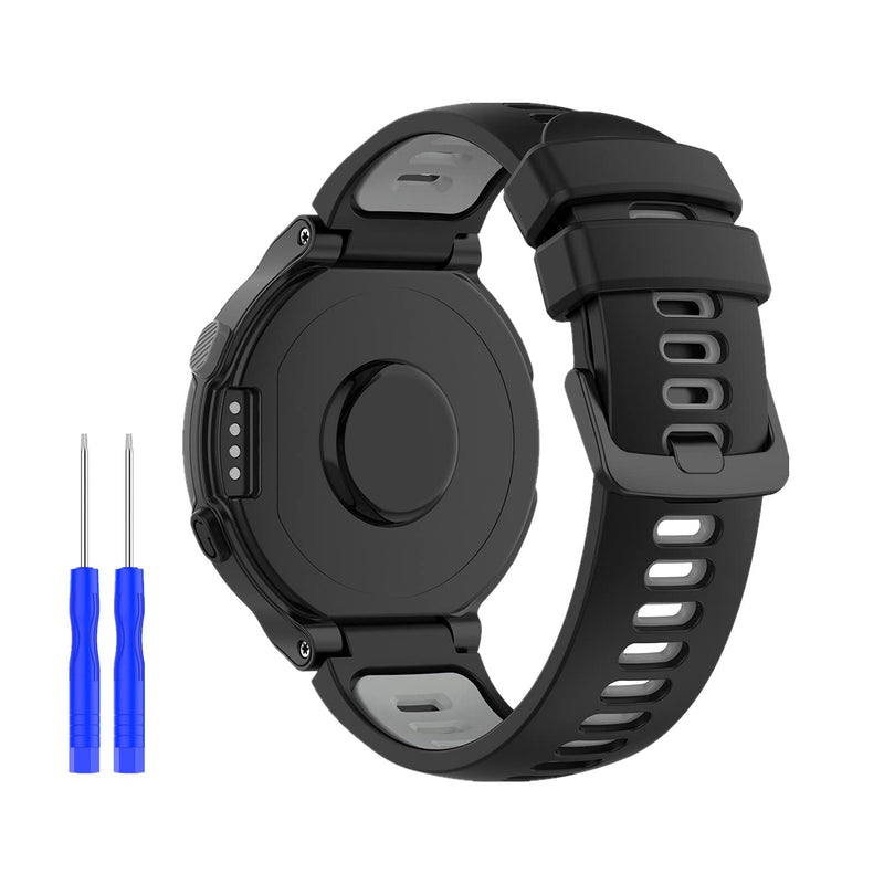 HUABAO Watch Strap Compatible with Garmin Forerunner 220,Adjustable Silicone Sports Strap Replacement Band for Garmin Forerunner 220 / 735XT / 620/630 / 235/230 Smart Watch (Black Gray) Black gray - BeesActive Australia