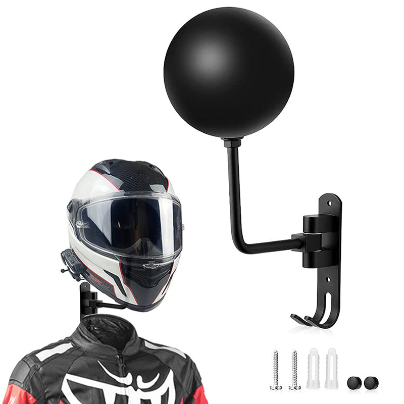 SNAGMO 180° Motorcycle Helmet Rack, Rotation Metal Helmet Holder Wall Mount, Helmet Holder Bike with 2 Hooks Helmet Hanger for Motorcycle Bike Coats, Caps, Baseballs, Rugby Helmet (Wall Mounted) - BeesActive Australia