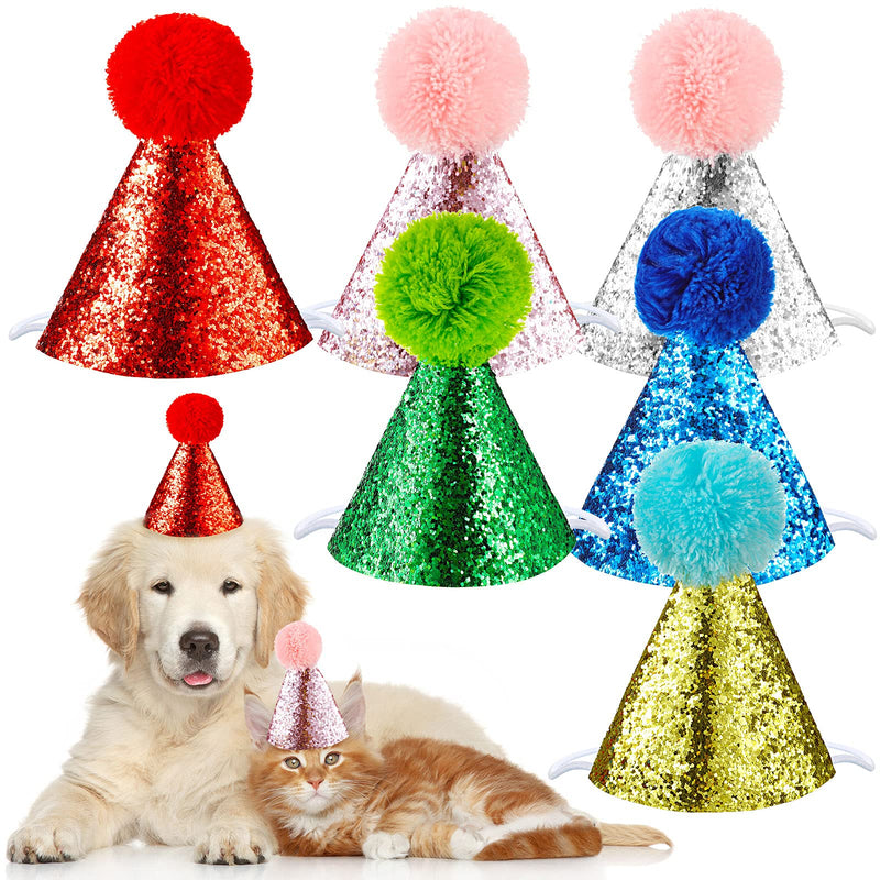 6 Pieces Dog Birthday Hat for Pets Party Decoration Accessories Pet Headband Hats Charms Grooming Accessories, Gold, Silver, Red, Blue, Green, Pink - BeesActive Australia