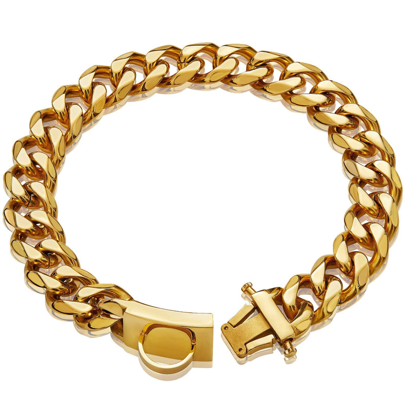 W/W Lifetime Gold Dog Chain Collar Walking Metal Chain Collar with Design Secure Buckle,18K Cuban Link Strong Heavy Duty Chew Proof for Dogs 14 Inch (Pack of 1) - BeesActive Australia