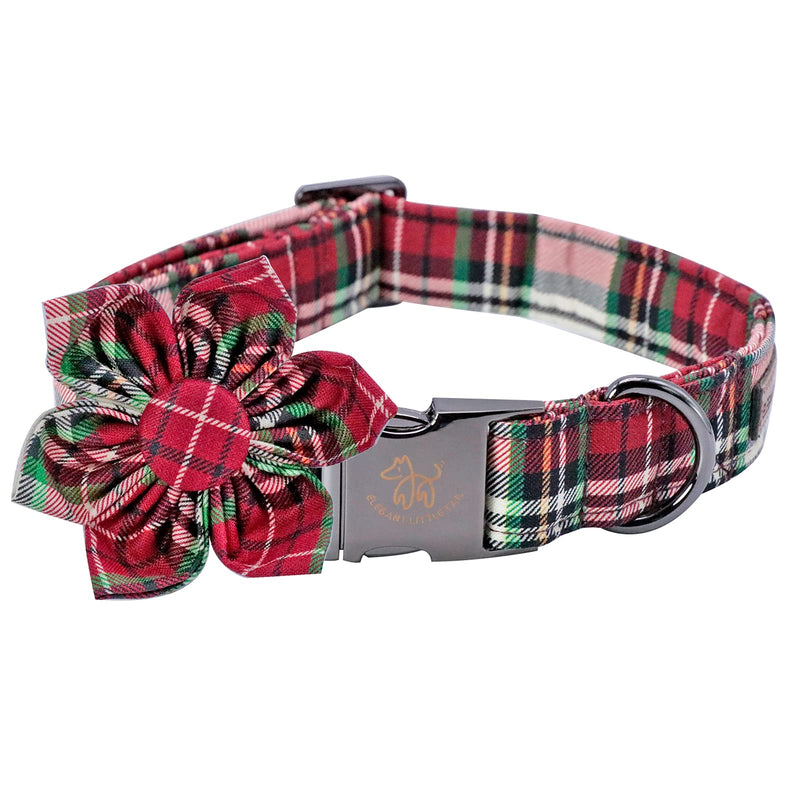 Elegant little tail Flower Girl Dog Collar for Female Dogs, Pet Collar Adjustable Dog Collars with Flower Gift for Small Medium Large Dogs Collar&Flower-S Christmas Plaid - BeesActive Australia
