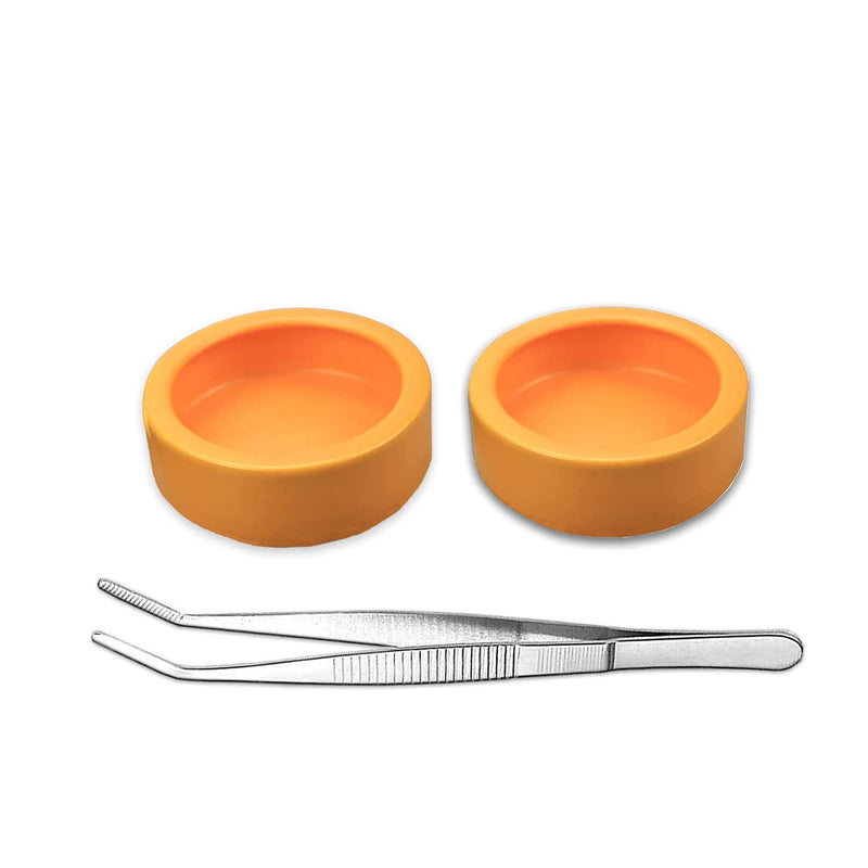 2 Pack Worm Dish Reptile Food Bowl Bearded Dragon Ceramic Bowl with Feeding Tongs (Yellow-Medium) - BeesActive Australia