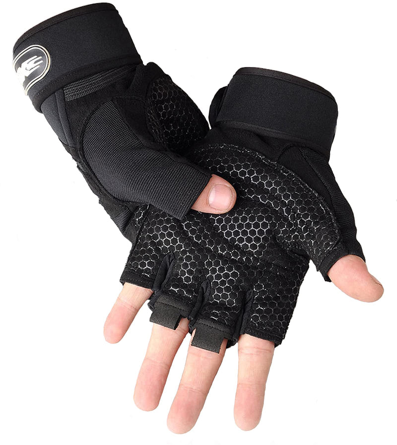 SUJAYU Workout Gloves, Gym Gloves for Men, Wrist Wraps Lifting Wrist Wraps Gloves for Working Out, Hand Out Gloves Fitness Gloves Full Palm Protection Black Medium - BeesActive Australia