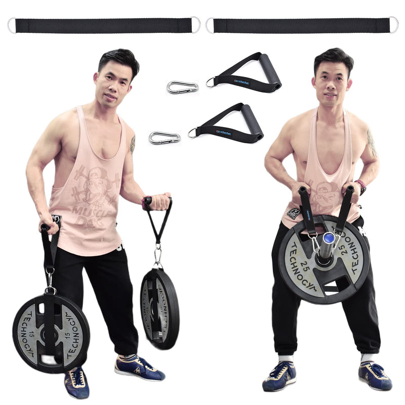 Brebebe Farmer Walk Handles Straps 2 T Bar Row Straps Multifunction Fitness Rope, Heavy Duty T-bar Strap, Dumbbell Strap for Dip Belt, Barbell Strap Rope Handles Strap, Hanging Strap Workout Equipment 2 straps+2 handles - BeesActive Australia