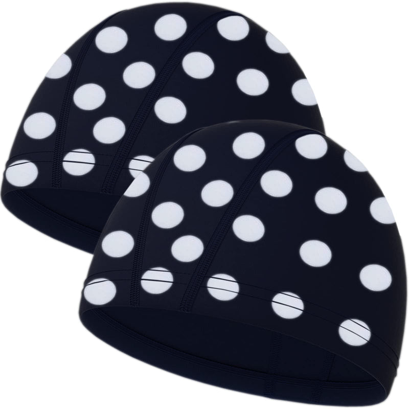 Professional Version Polyester Breathable Non-Waterproof Cloth Fabric Swim Cap Swimming Hats Bathing Cap for Water Sports,2 X Black White Dot - BeesActive Australia