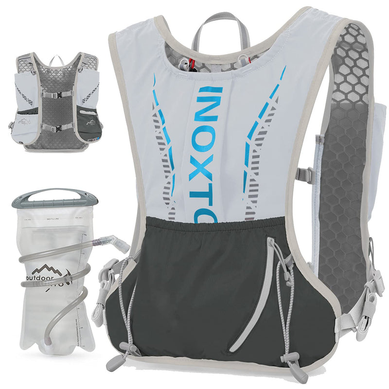 INOXTO Hydration Vest Backpack,Lightweight Water Running Vest Pack with 1.5L Water Bladder Bag Daypack for Hiking Trail Running Cycling Race Marathon for Women Men Kids Grey - BeesActive Australia