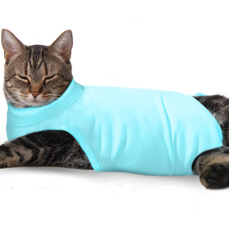 Meric Surgical Recovery Cat Suit for Abdominal Wounds or Skin Diseases, E-Collar Alternative After Surgery Clothes for Cats, Medium Suitical Cotton Onesie, Blue, 1 Pc - BeesActive Australia