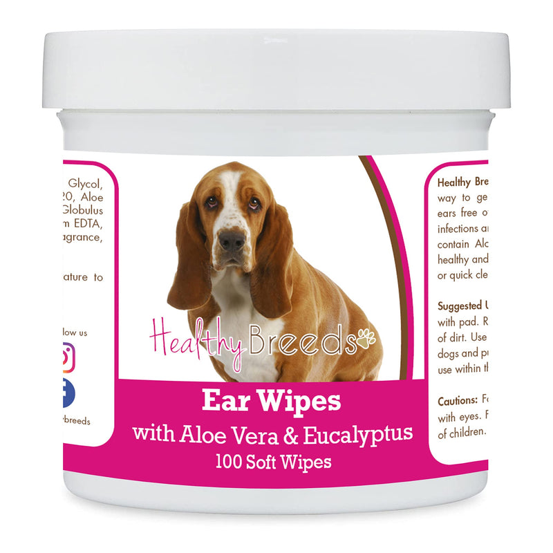 Healthy Breeds Ear Cleaning Wipes with Aloe & Eucalyptus for Dogs 100 Count Over 200 Breeds Available Basset Hound - BeesActive Australia
