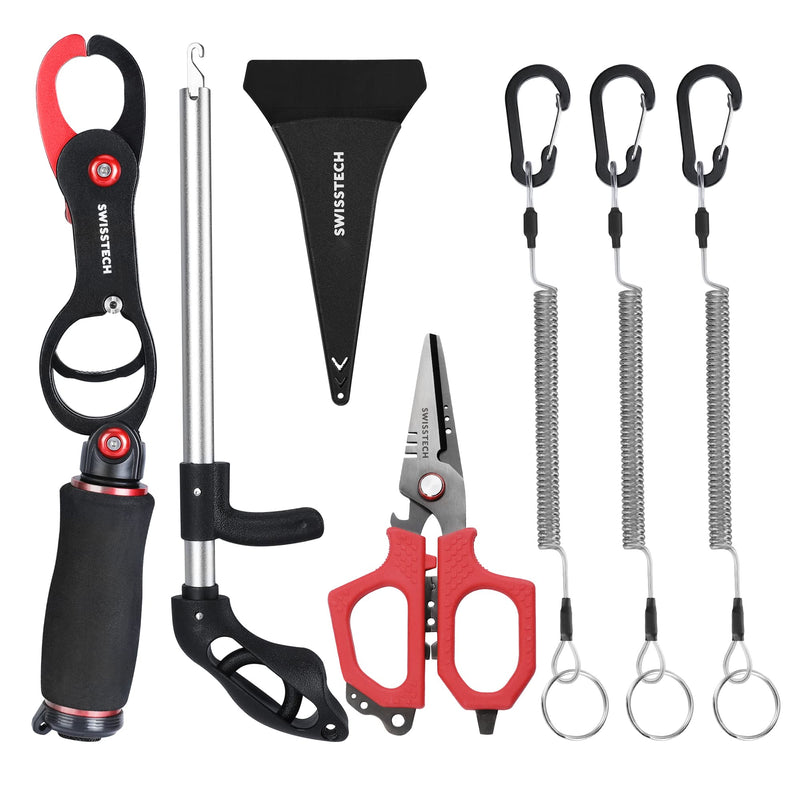 Swiss+Tech 3PC Fishing Tool Kit, Fishing Gifts for Men - Fish Lip Gripper with Scale, Multifunction Braided Line Scissors, Fish Hook Remover, Fishing Gear with Safety Coiled Lanyard - BeesActive Australia