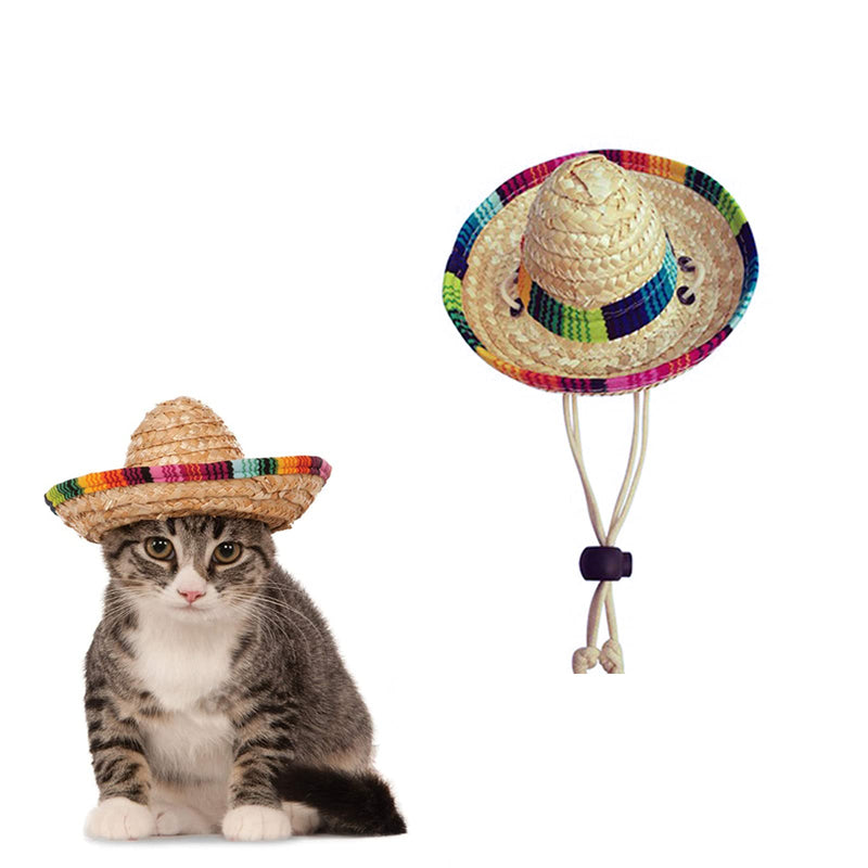 AWOCAN Pet Straw Hat Funny Mexican Sombrero Cap Party Decorations for Birthday for Small Pets/Puppy/Cat - BeesActive Australia