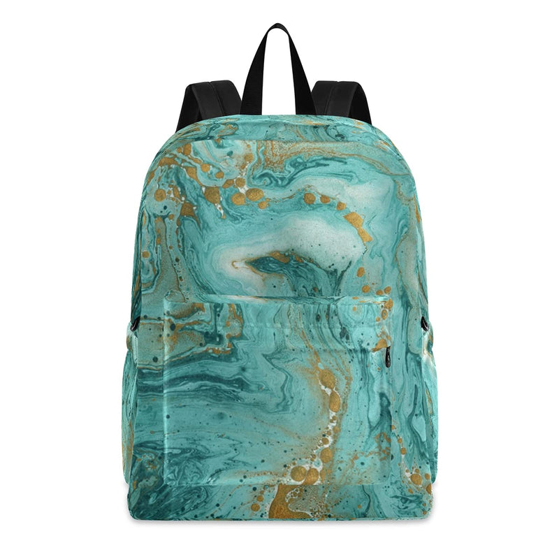 Backpack Travel Rucksack, Golden And Turquoise Marble Teal Lightweight School Bag for Students Teens Girls Boys - BeesActive Australia