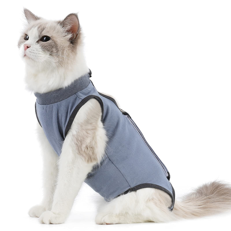 kzrfojy Cat Surgery Recovery Suit Professional for Surgical Abdominal Wound Or Skin Diseases E-Collar Alternative for Cats Dogs After Surgery Wear Pajama Suit Medium Grey-blue - BeesActive Australia