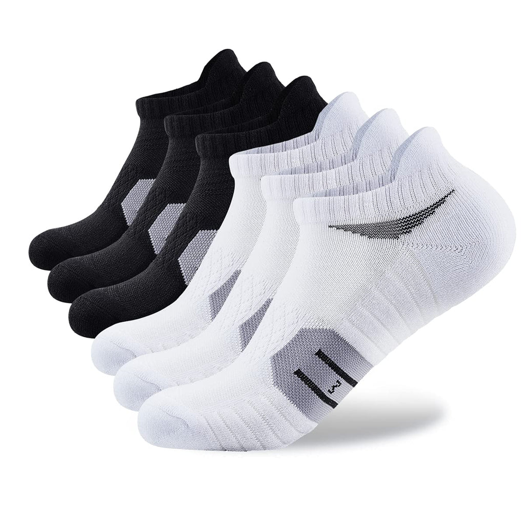 Athletic Running Ankle Socks Cushioned Breathable Low Cut Sports Socks Moisture Wicking for Men Women 6 Pairs Black+white 5.5 - BeesActive Australia