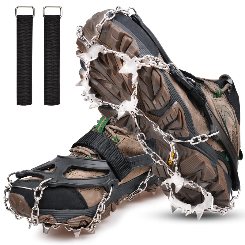 VanRolldex Ice Cleats for Boots Shoes Ice Snow Traction Cleats Anti-Slip 19 Spikes Stainless Steel Crampons Safe Protect Footwear for Men Women Hiking Climbing Mountaineering Walking Fishing Jogging 19 Spikes with Strap X-Large - BeesActive Australia