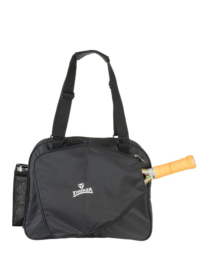 Thorza Pickleball Bag with Front Paddle Pocket, Large Mesh Pockets for Water Bottles and Gear, Storage for Clothes and Sports Equipment, Long Shoulder Sling, Classic Black, Men and Women - BeesActive Australia