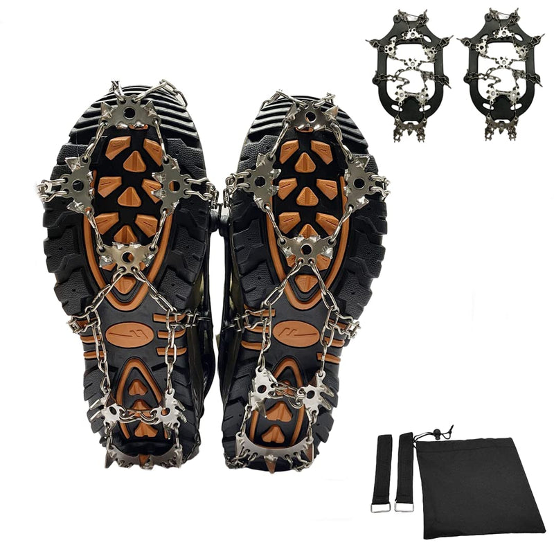 Crampons Upgrade 28 Stainless Steel Spikes, Ice Cleats Traction Snow Grips for Shoes and Boots Men Women Anti Slip Spikes for Hiking Walking Climbing Mountaineering Ice Fishing X-Large - BeesActive Australia