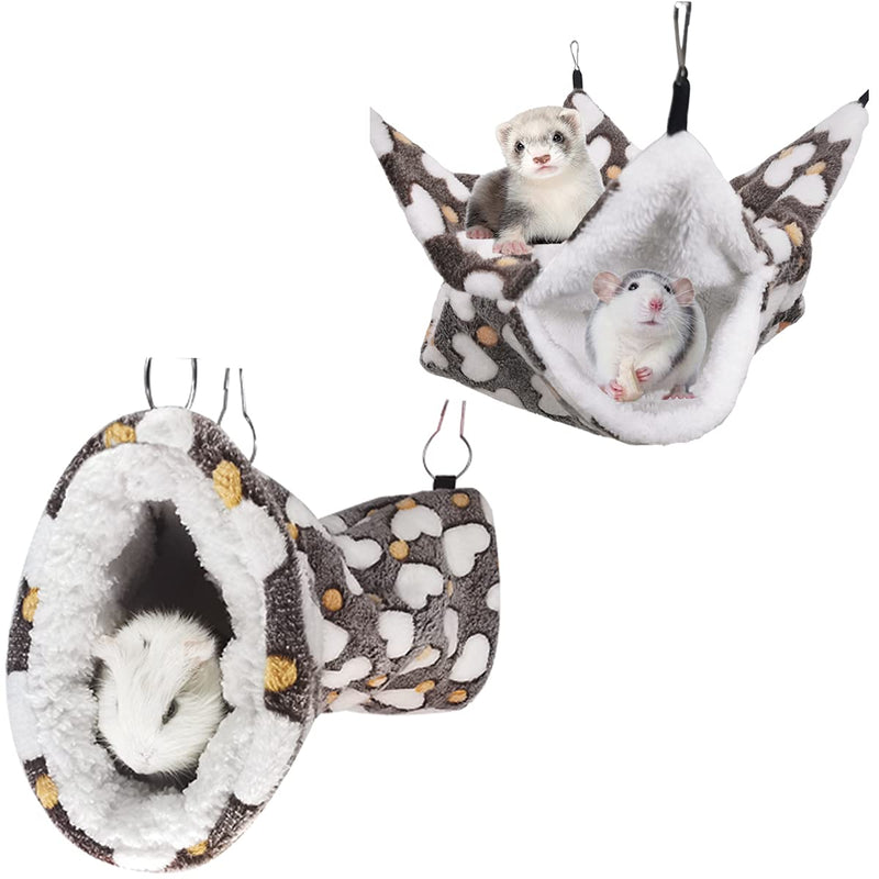 LEFTSTARER Guinea Pig Ferret Rat Hammock Toy Small Animal Cage Accessories Hideout Tunnel & Bunkbed Hammock for Rat Ferret Guinea Pig Hamster Sugar Glider Chinchilla Heart-Brown - BeesActive Australia
