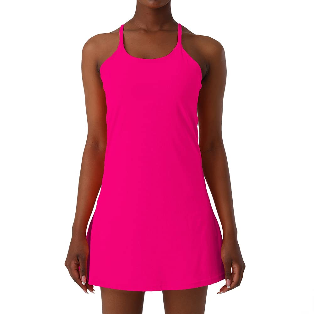 MCEDAR Exercise Tennis Dress for Women Athletic Golf Dress Built-in Liner with 2 Pockets Workout Active Sportswear Pink 4 - BeesActive Australia