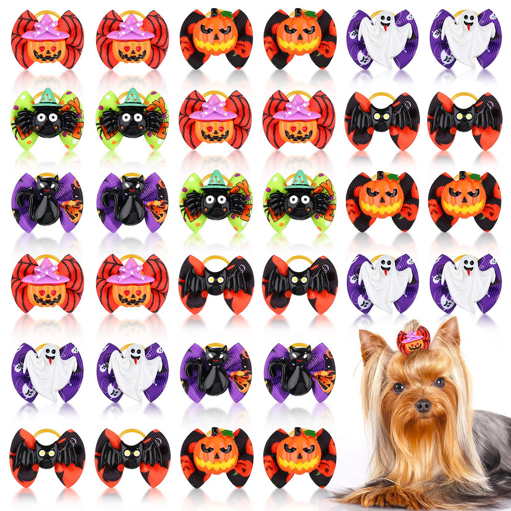 Frienda 32 Pieces Halloween Dog Hair Bows Halloween Dog Topknot Bows with Rubber Bands Pumpkin Ghost Bat Pet Hair Bows Puppy Grooming Bows Halloween Dog Hair Accessories for Pets Dogs Cats, 16 Pairs - BeesActive Australia