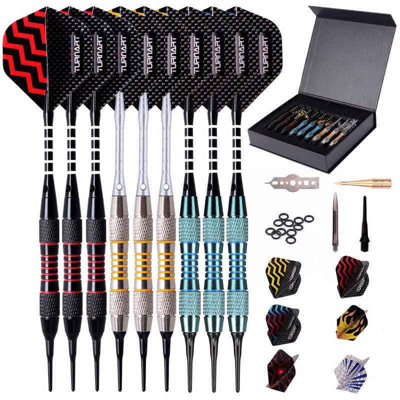 Darts Plastic Tip Professional Soft Tip Darts Set for Electronic Dartboard 9 Pcs 18 Grams with 50 Extra Tips 9 Shafts 27 Flights Tool Kit Gift Darts Case Blue - BeesActive Australia