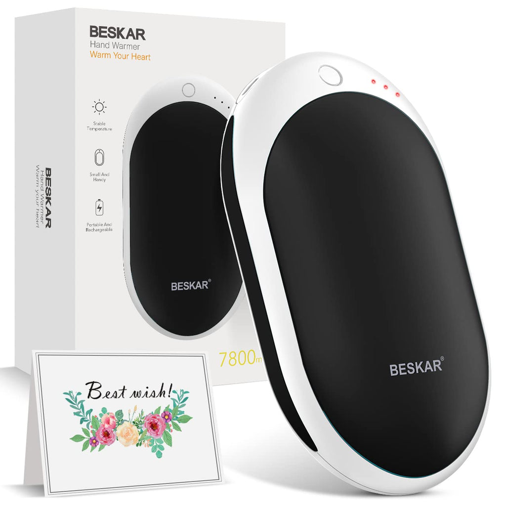 BESKAR Rechargeable Hand Warmer, 7800mAh Electric Hand Heater with Max 12Hrs Warming Time, Double-Sided Heating, USB Quick Charge, Portable Pocket Hand Warmer for Outdoor, Golf, Raynauds - Winter Gift Black - BeesActive Australia