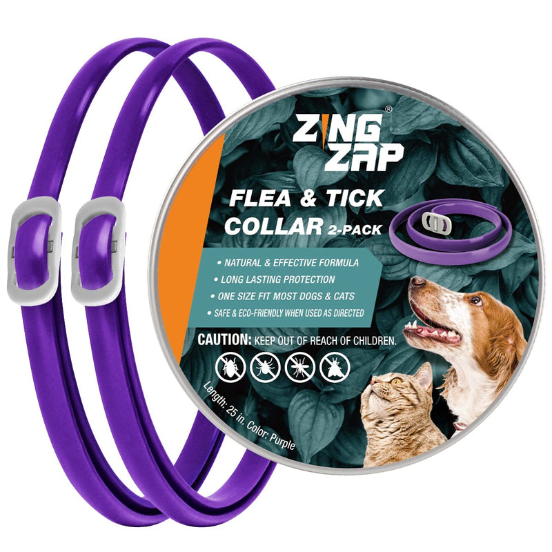 ZingZap Flea &Tick Collar 2-Pack Purple, Protects from Biting Insects, Adjustable Fits Both Dogs&Cats, Built-in Plant Based Formula, Slow Release Lasting Protection, Waterproof - BeesActive Australia