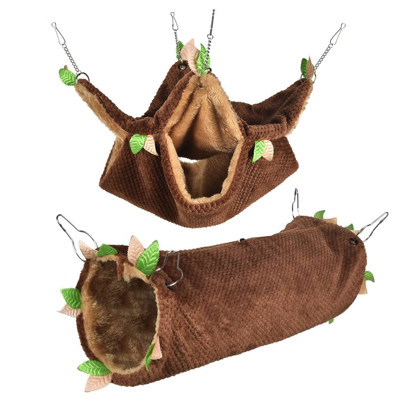 Petmolico 2 Pack Small Animal Hammocks, Warm Plush Hanging Tunnel & Double Tier Bunkbed Hammock Cage for Ferret Guinea Pig Chinchilla Squirrel Rat Hamster Hideout Sleeping Swing Hammock Brown - BeesActive Australia