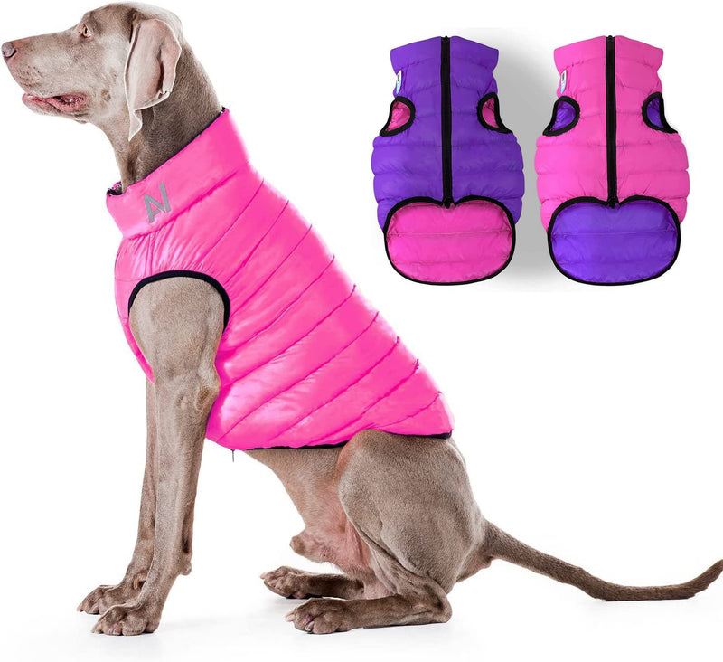 Lightweight Reversible Winter Dog Coat - Warm Dog Jacket - Water Resistant Windproof - Insulated Dog Jacket for Small, Medium & Large Dogs - Comfortable Dog Puffer Vest S (standard): Chest 16-19" Pink Purple - BeesActive Australia