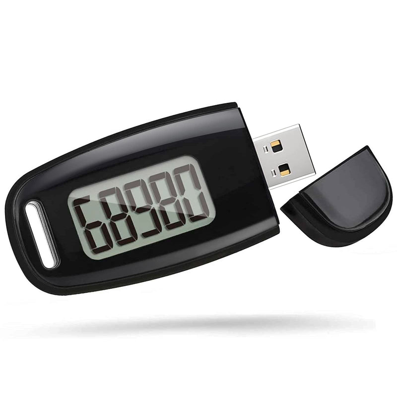 3D Pedometer with Clip and Strap, Simple USB Charge Walking Step Counter, 30 Days Memory, Accurate Step Counter with Large LCD Screen, Daily Target Monitor, Exercise Time, Black - BeesActive Australia