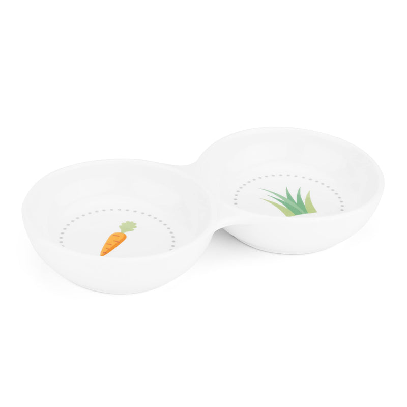 Navaris Double Food Bowl for Small Animals - Ceramic Food Bowls for Rabbits, Guinea Pigs, Small Pets - Rabbit Water Dish - Carrot and Grass Design - BeesActive Australia