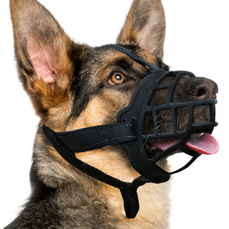 Dog Muzzle, Silicone Basket Muzzle for Small Medium Large Dogs, Soft Cage Muzzle Prevent Biting Chewing, Allow Drinking Panting, Suitable for German Shepherd 5 (Snout 12¾-13¾") Black - BeesActive Australia