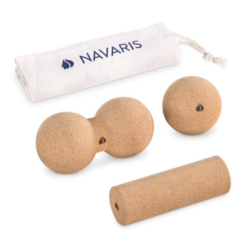 Navaris Cork Massage Roller Ball Set (3 Pieces) - Includes Cork Peanut Roller, Cork Massage Ball, Cork Mini Roller - Rollers for Back and Muscles Ball + Peanut + Roller - BeesActive Australia