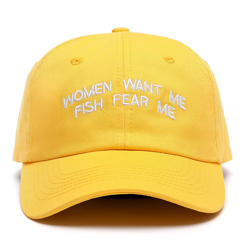 OCIOVAN Embroidered Baseball Caps,Women Want Me Fish Fear Me Hats Caps,One Size Fit Most Breathable Comfortable Soft-top-yellow - BeesActive Australia