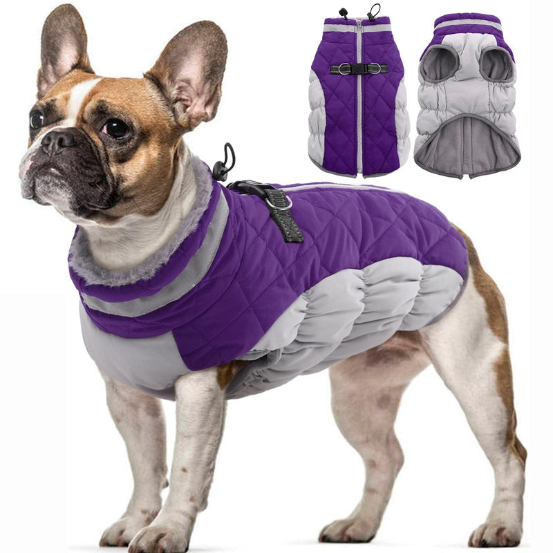 OUOBOB Dog Winter Jacket Cozy Reflective Waterproof Dog Coat Windproof Warm Pet Garment, Comfortable Cold Weather Fleece Apparel Outfits with Zipper Closure for Small Medium Large Dogs Puppy Walking Purple - BeesActive Australia