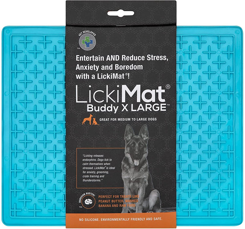 LickiMat X Large Breed Dog Lick Mat, Dog Calmer, Slow Feeder, Anxiety Reliever Alternative to Puzzle Toys, Slow Feeding Bowls. Use Peanut Butter, Wet Food, Raw Food, Mixed Food, Healthy Treats Turquoise Buddy - BeesActive Australia
