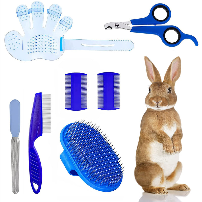 7 Pieces Rabbit Grooming Kit with Rabbit Grooming Brush, Small Animal Nail Clippers and Trimmers,Hand Brushes with Adjustable Hand Strap for Small Rabbit,Hamster, Bunny, Guinea Pig(Blue) Blue - BeesActive Australia