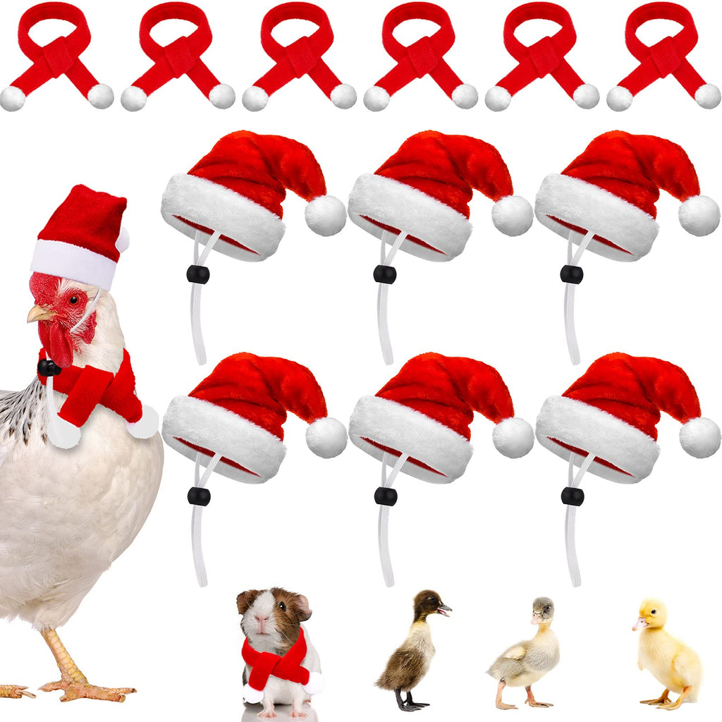 12 Pcs Christmas Pet Chicken Hat Scarf Set Mini Red Green Santa Hat Scarf Xmas Small Animal Hat with Adjustable Chin Strap for Hen Duck Hamster Guinea Pig Kitty Puppy Parrot Classic Style - BeesActive Australia